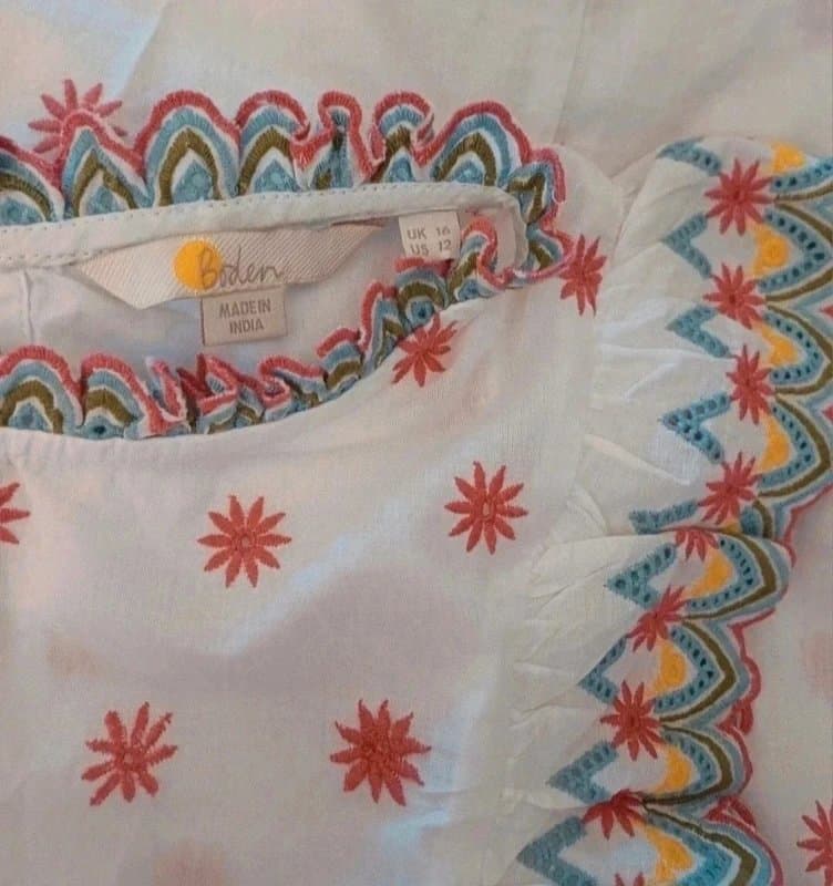 Boden Boden Nina White Embroidered Cotton Top RRP £75 - size 16