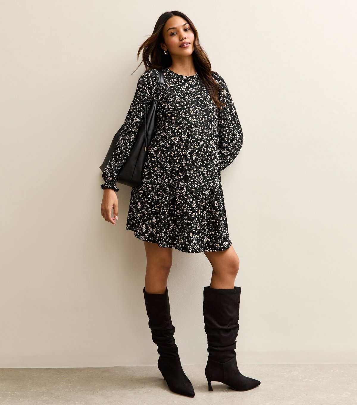 New Look Women's Maternity Black Ditsy Smock Tiered Mini Dress New Look - 3