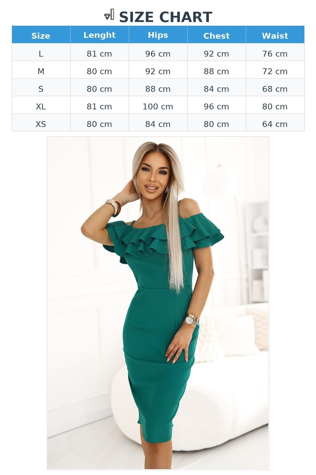 Love Lace Love Lace Women's Romantic Ruffle Day Dress with Exposed Shoulders in Green - 4