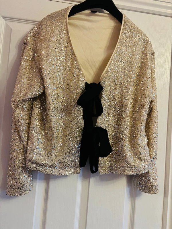 Shein Shein plunge sequin bow jacket bolero 16-18 XL wedding party holiday same day post - 1