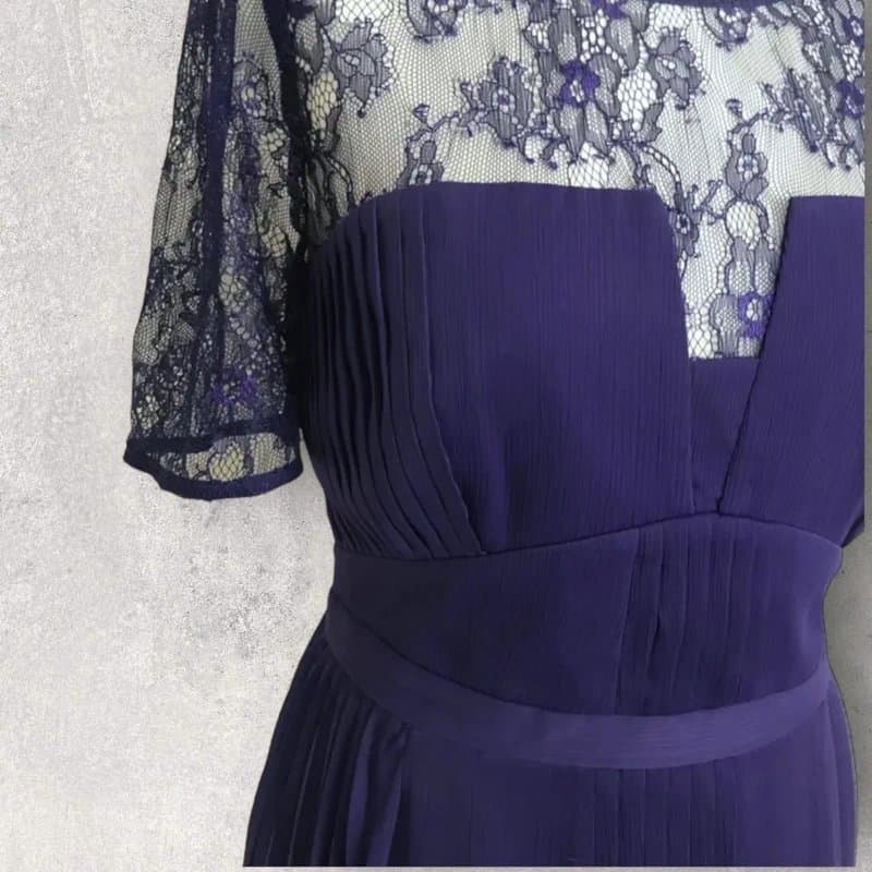 Whistles Whistles Womens Clara Purple Pleat Chiffon Lace Short Sleeve Party Dress UK 8
