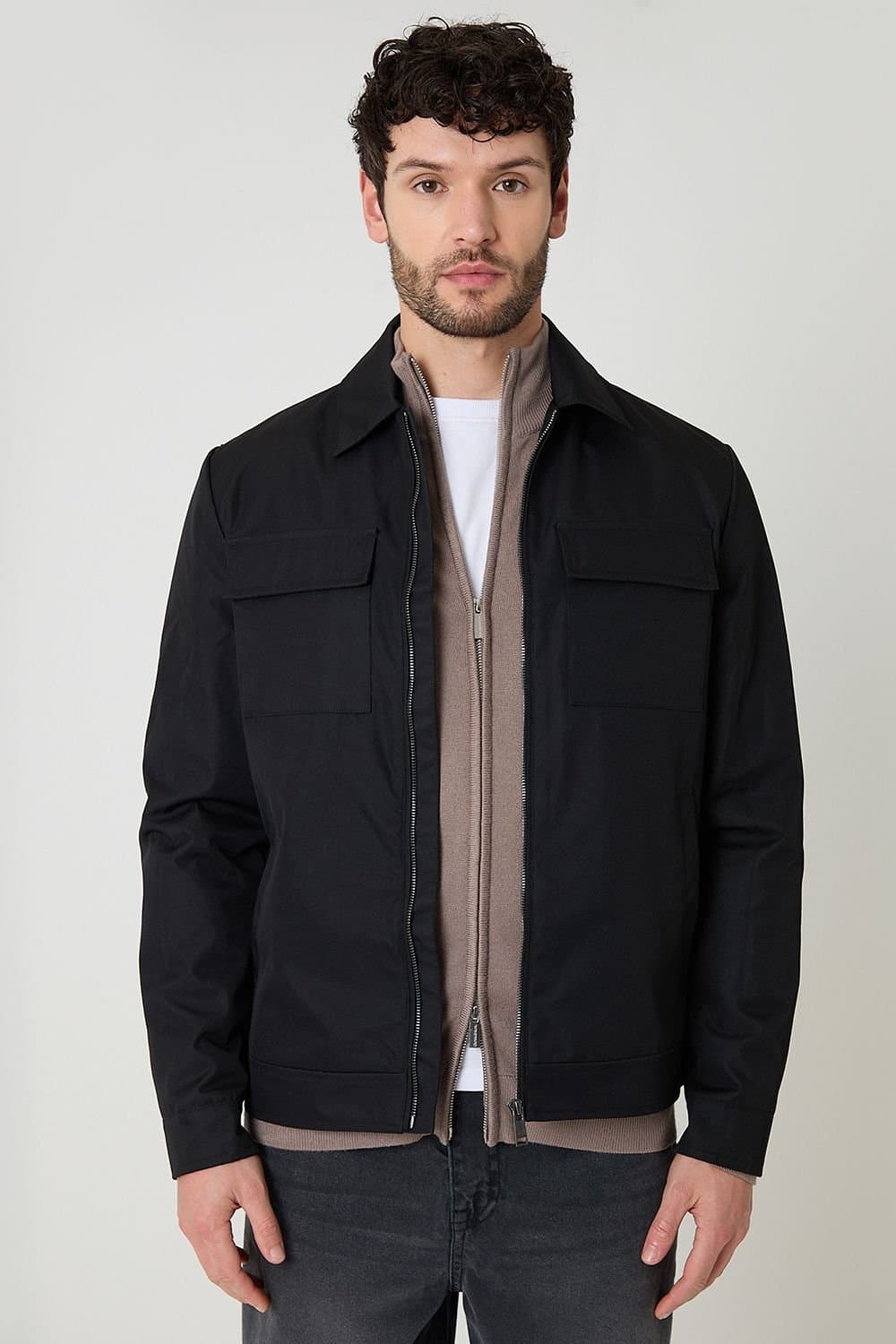 Threadbare Threadbare Men's Black Showerproof Zip-Up Jacket