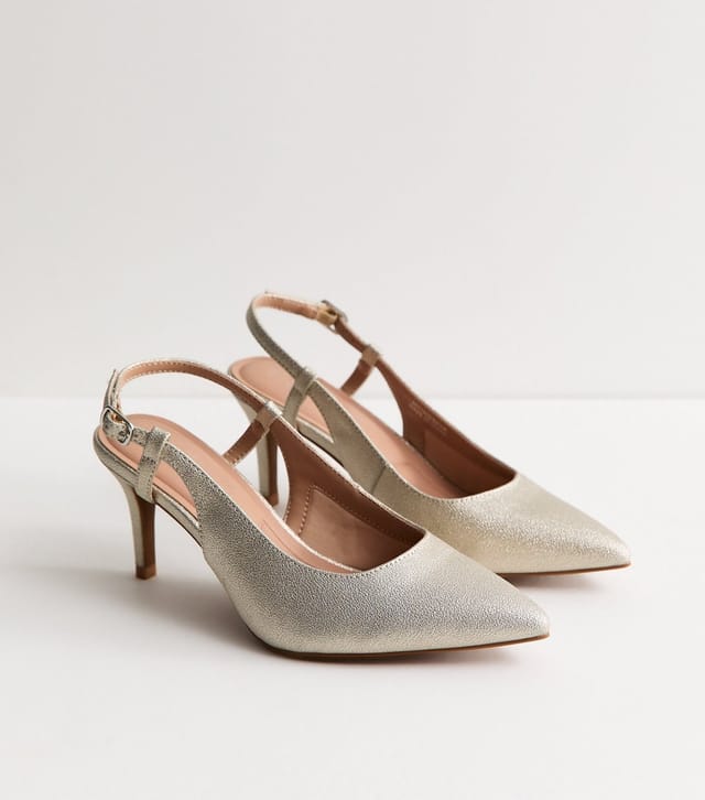 New Look Women's Wide Fit Silver Faux Leather Shimmer Slingback Court Shoes New Look - 3