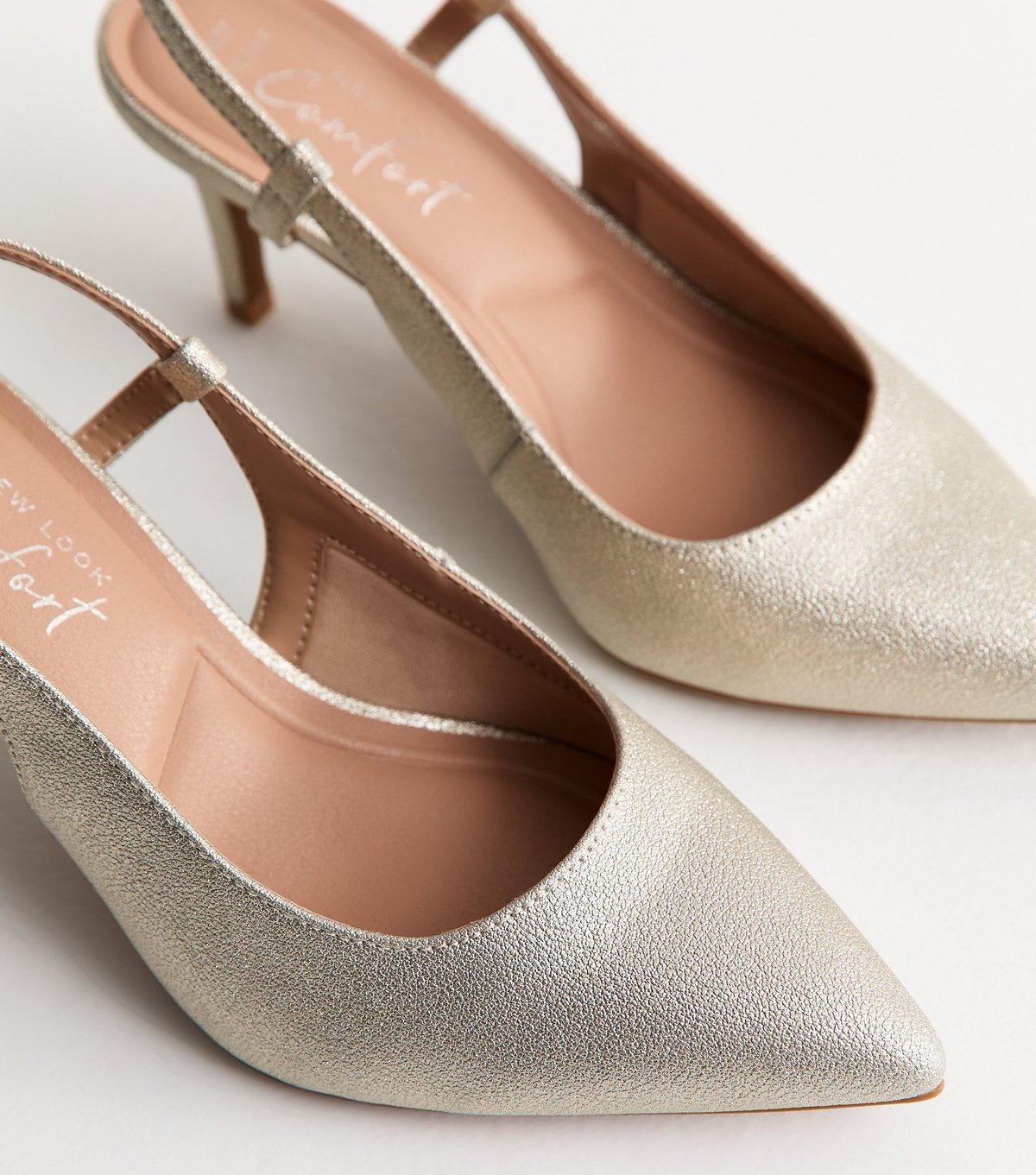 New Look Women's Wide Fit Silver Faux Leather Shimmer Slingback Court Shoes New Look - 4