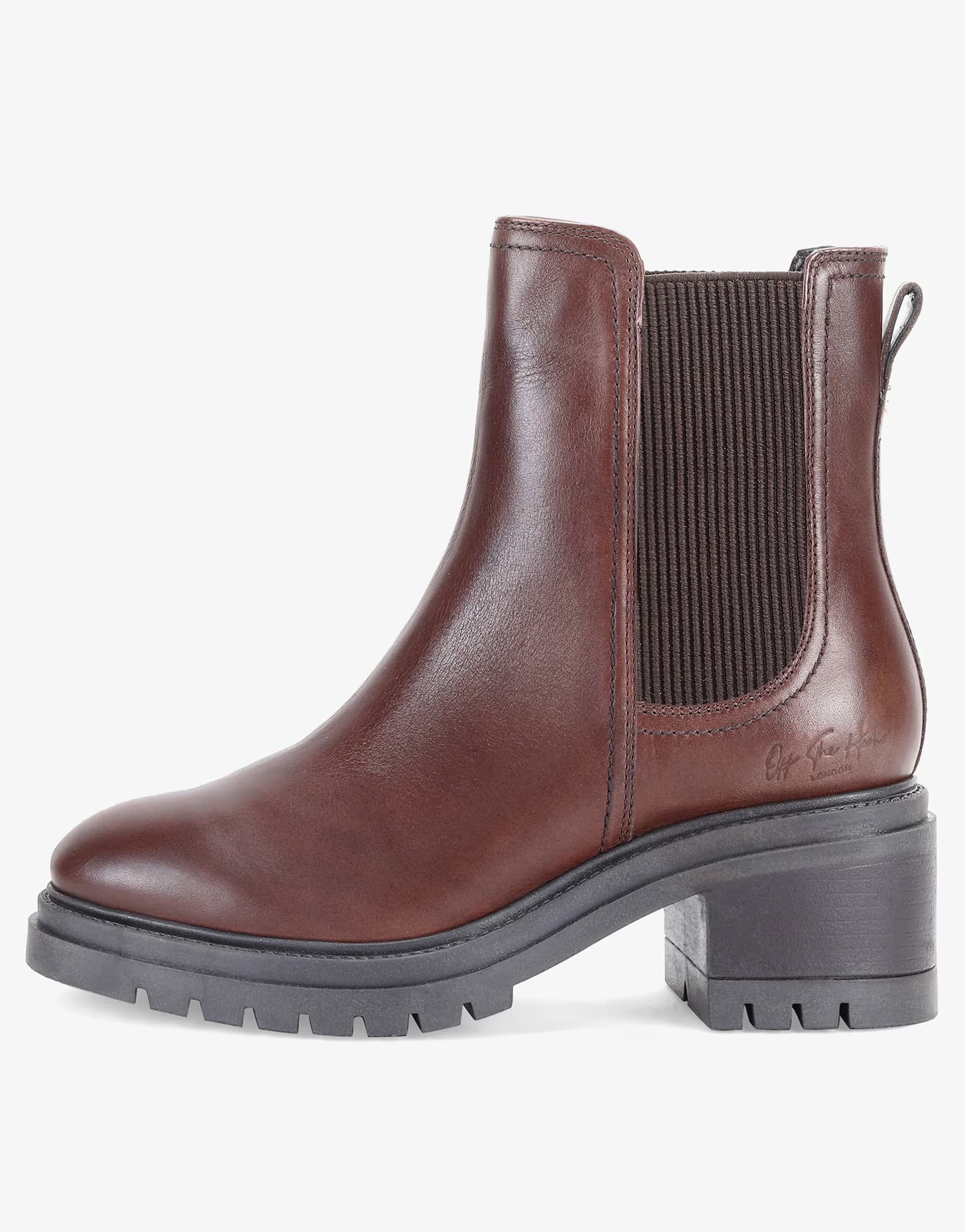 ASOS OFF THE HOOK 'KINGTON' Block Heel High Ankle Leather Chelsea Boots in Brown