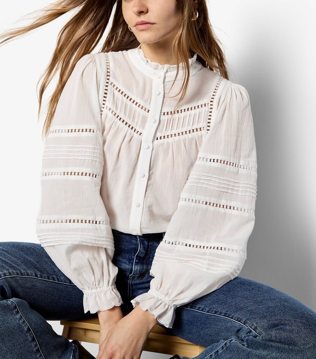 Apricot Apricot White Cotton Pintuck Puff Sleeve Shirt