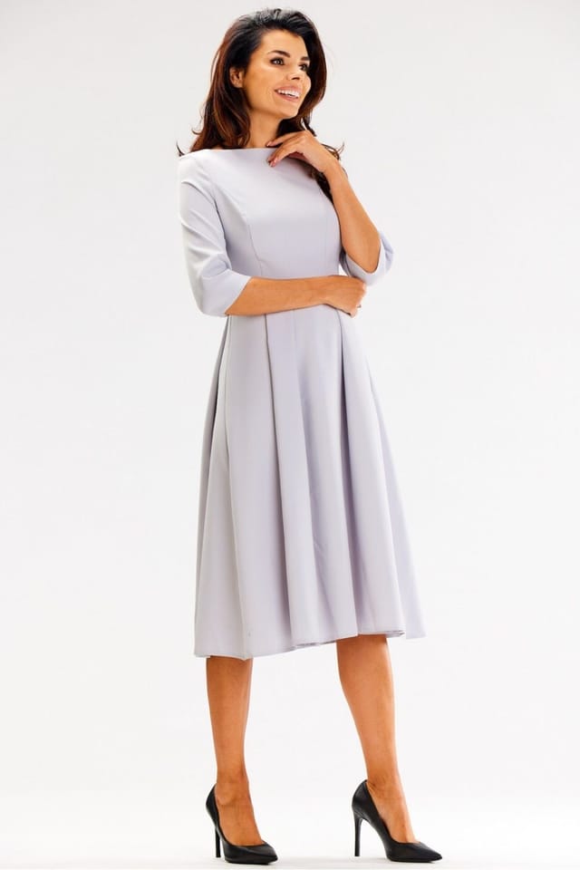 Love Lace Love Lace Women's Flared Boat Neck Dress with 3/4 Sleeves in Grey - 2