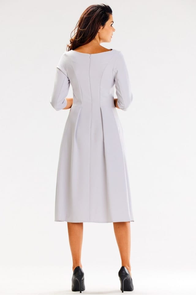 Love Lace Love Lace Women's Flared Boat Neck Dress with 3/4 Sleeves in Grey - 3