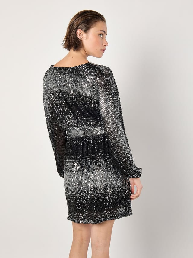 Apricot Apricot Women's Ombre Sequin Wrap Mini Dress in Black - 3