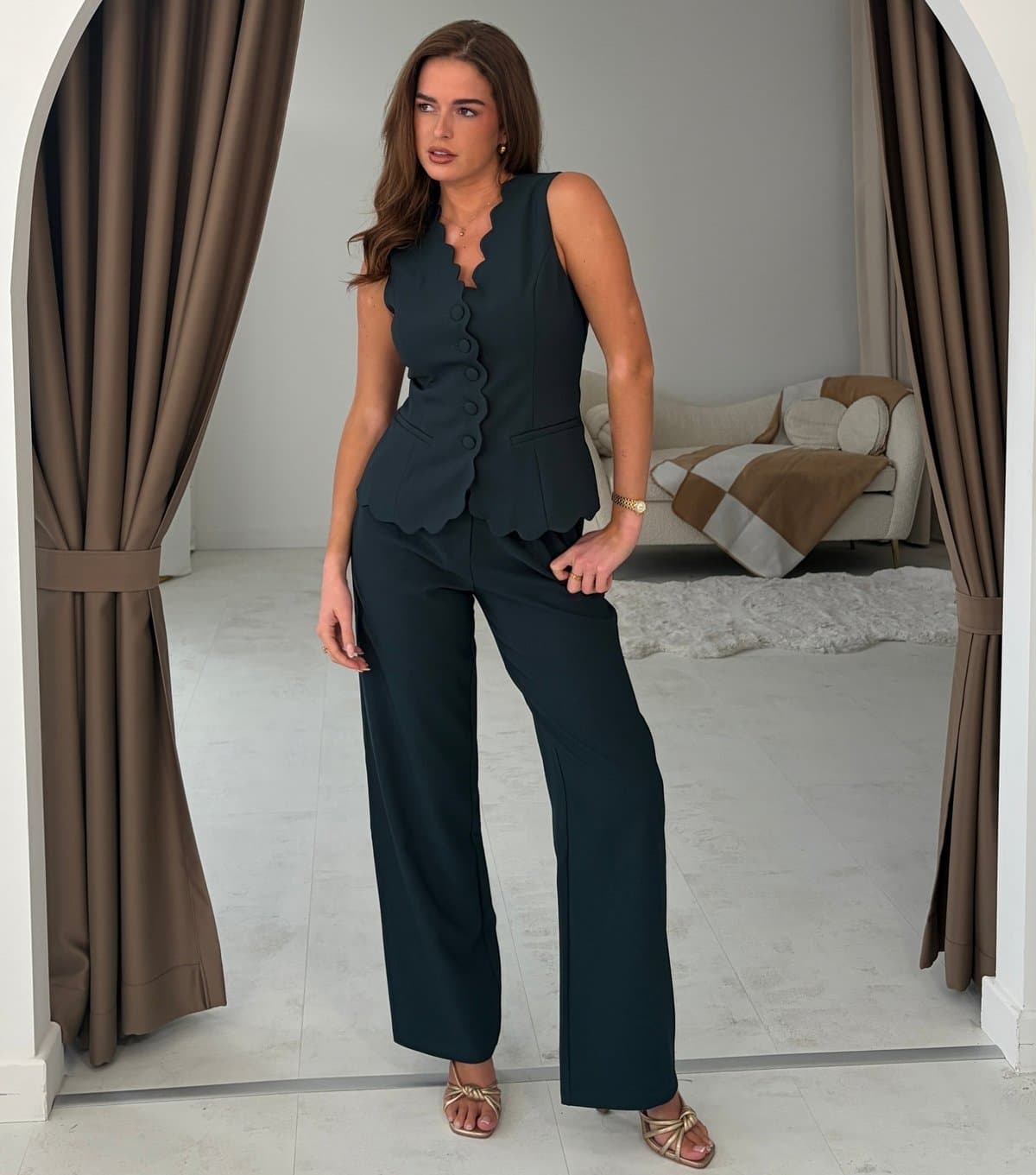Girl In Mind Women's Dark Green Front Pleat Tailored Wide Leg Trousers Girl in Mind New Look