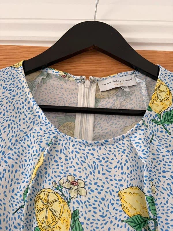 Never Fully Dressed Never Fully Dressed Blue & Lemon Fearne Satin Feel Midi Dress UK 10