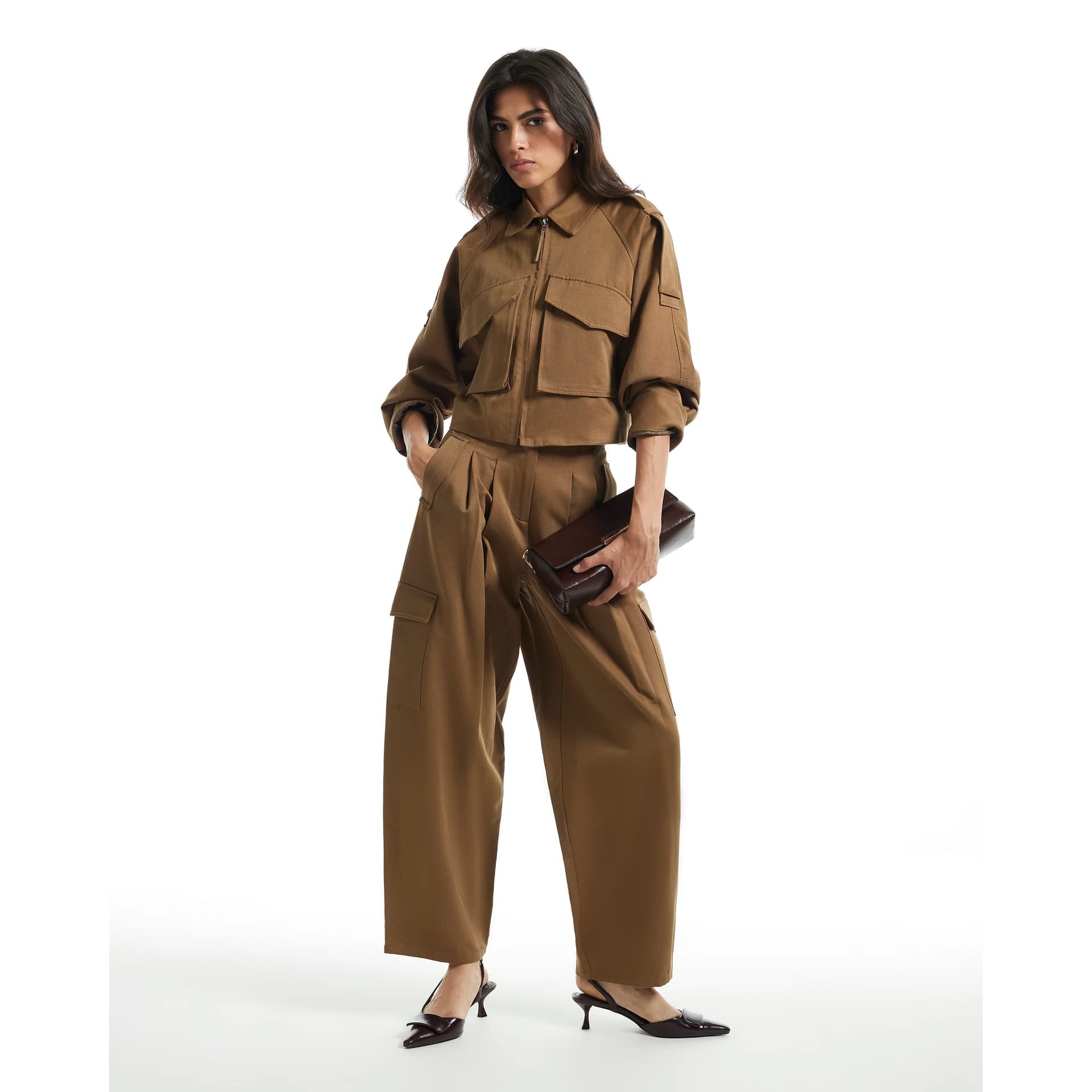 River Island River Island Womens Green Utility Barrel Leg Cargo Trousers