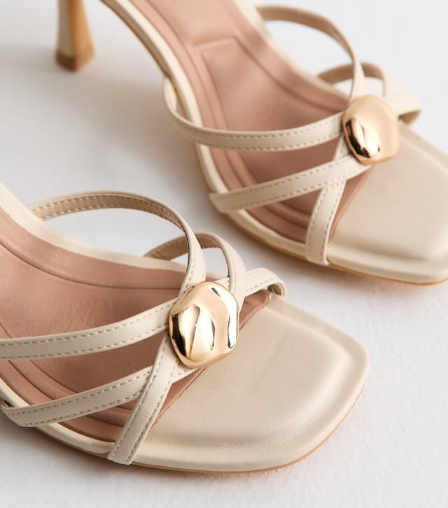 New Look Women's Off White Faux Leather Sculpted Charm Detail Strappy Sandals Vegan New Look - 3
