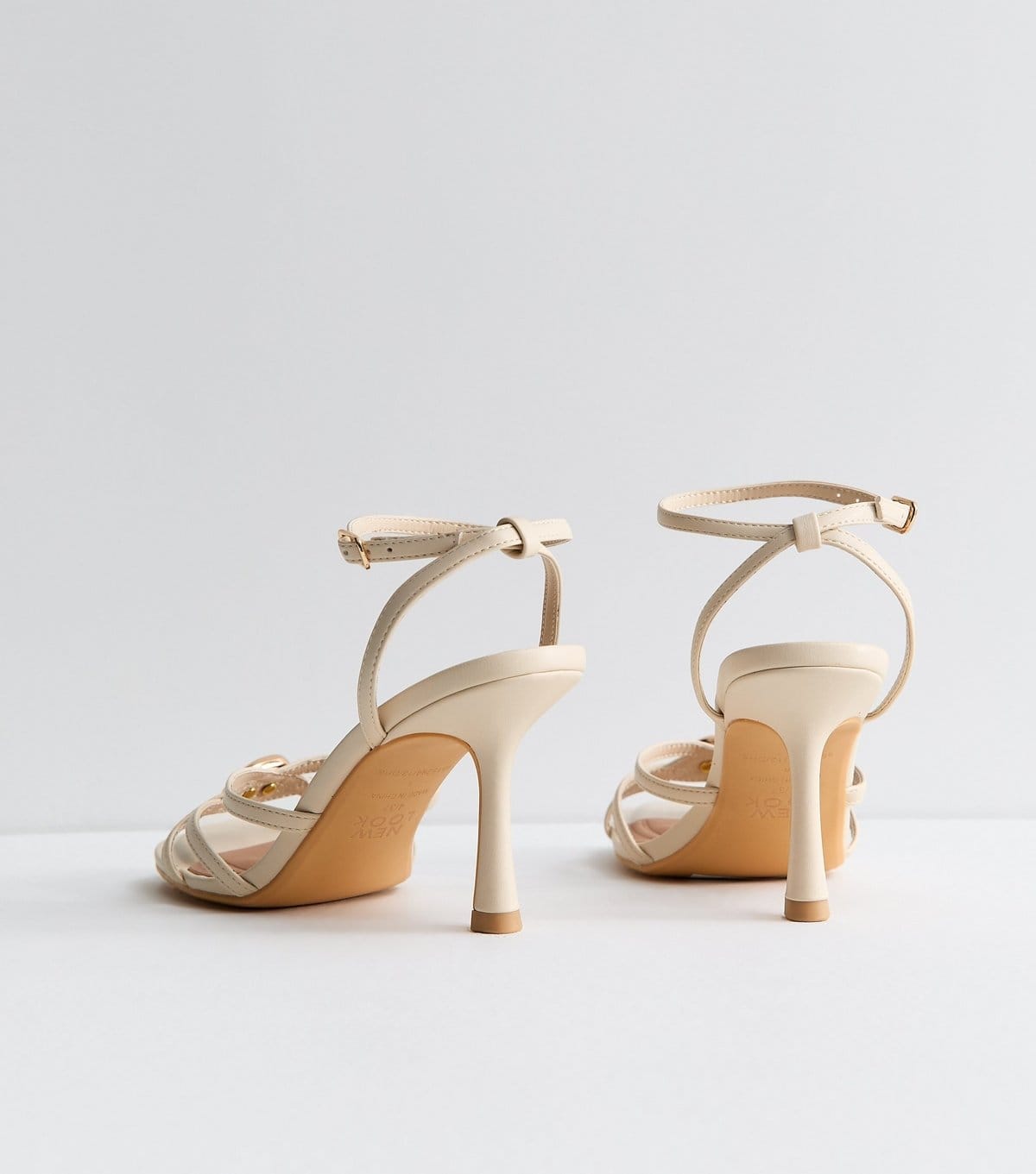 New Look Women's Off White Faux Leather Sculpted Charm Detail Strappy Sandals Vegan New Look - 4
