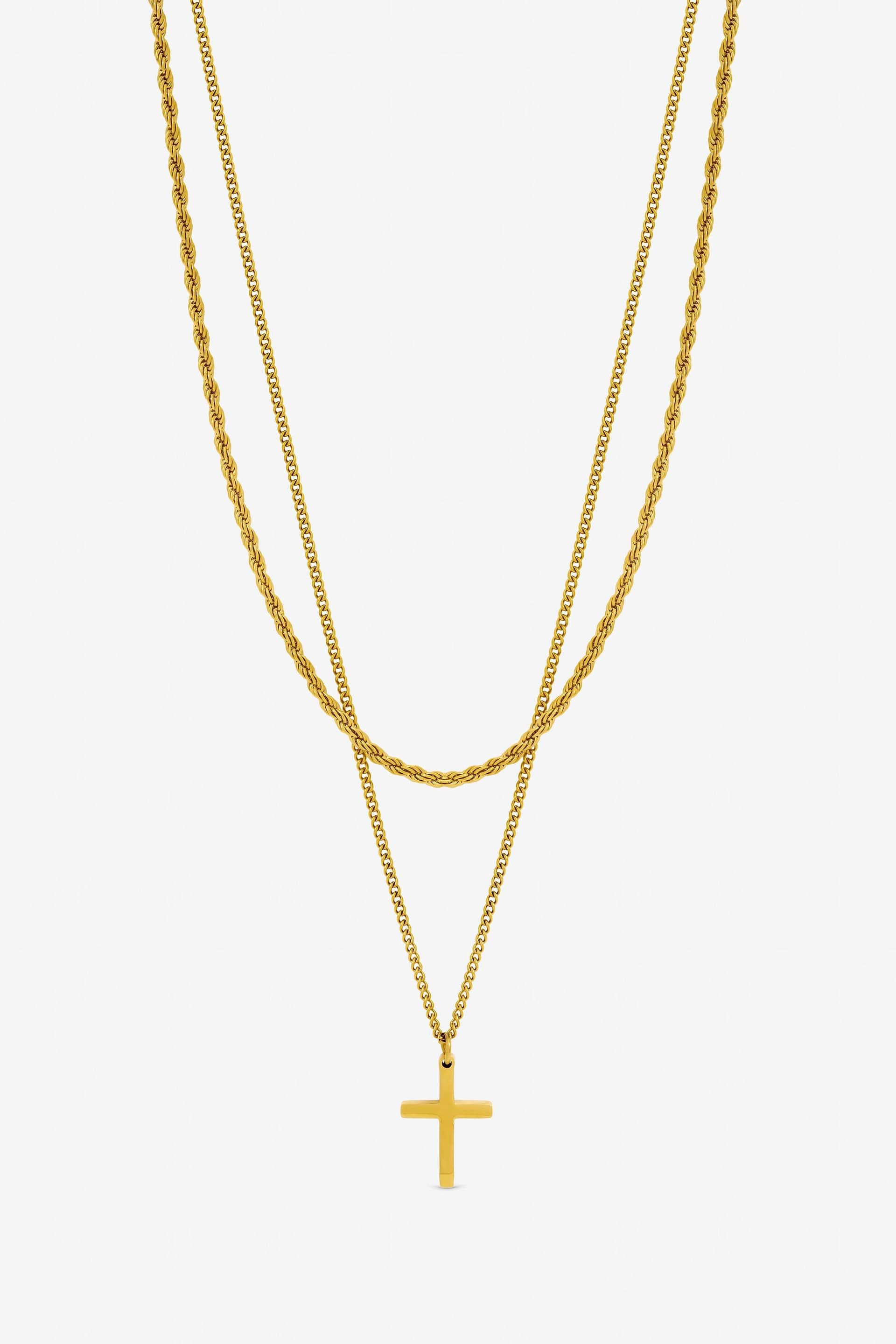 Inicio Inicio Men's Gold Plated Waterproof Double row Cross Necklace - Gift Pouch