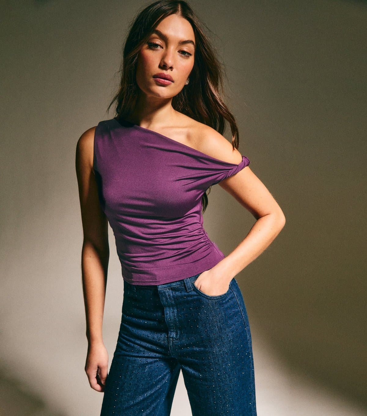 New Look Women's Dark Purple Off The Shoulder Top New Look