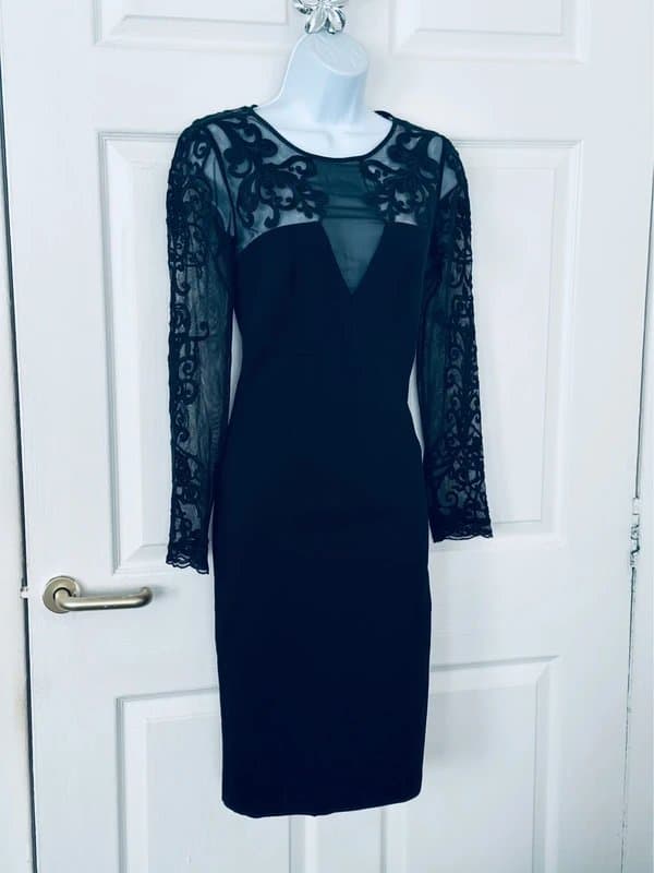 Karen Millen Stunning Karen long Sleeve Black Lace Midi Dress Size 8.