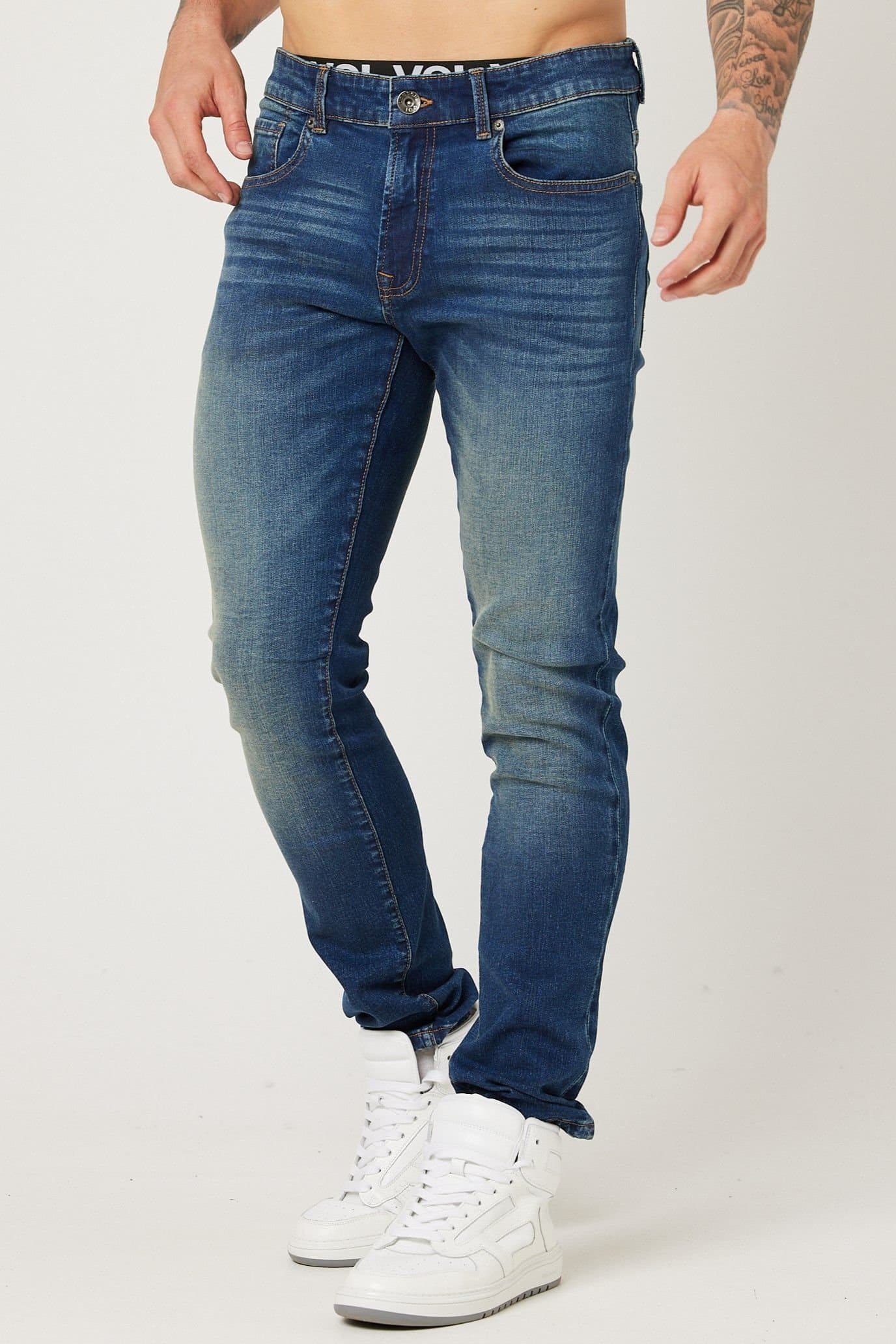 Voi London Voi London Men's Taper Fit Stretch Jeans in Dark Blue