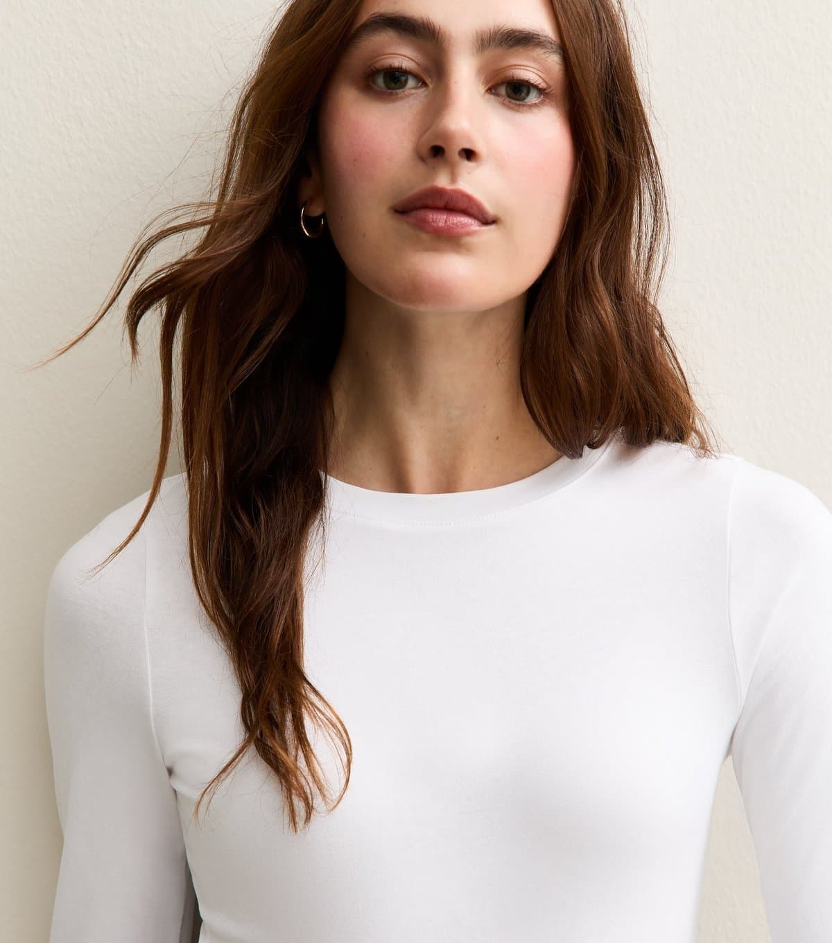 New Look Women's White Stretch Crew Neck Long Sleeve Bodysuit New Look