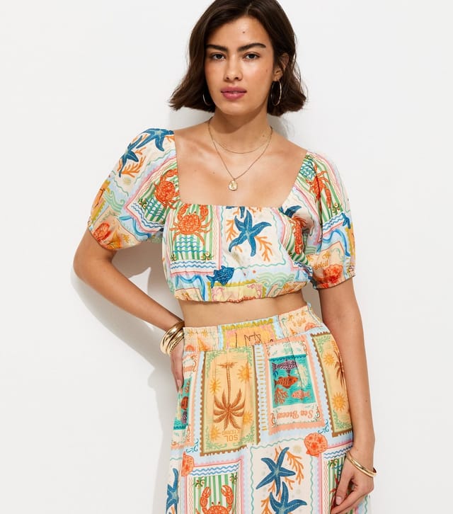 New Look Women's Multicoloured Patchwork Print Bubble Hem Crop Top New Look - 2