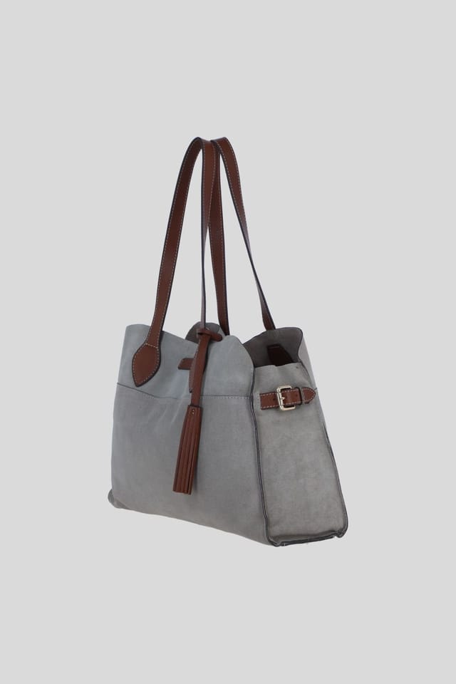 Brampton London Brampton London Women's Real Suede Leather Shoulder Bag with Tassel Charm in Taupe - 2