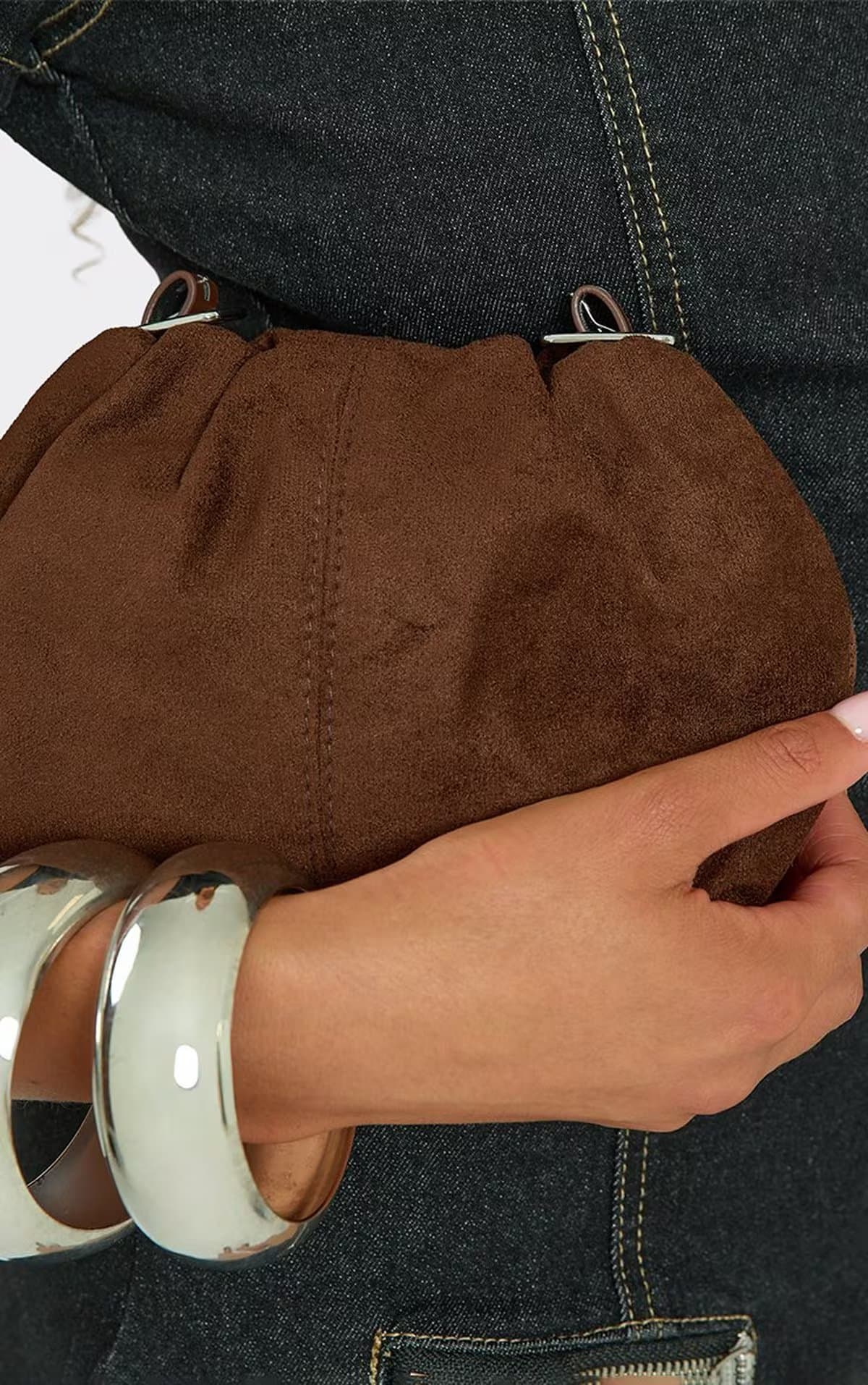EGO Lilith Clutch Bag In Brown Faux Suede, Women's Size UK 0