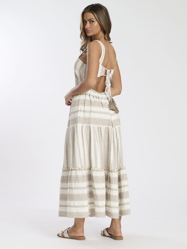 South Beach South Beach Women's Square Neck Jacquard Maxi Dress in Taupe - 3