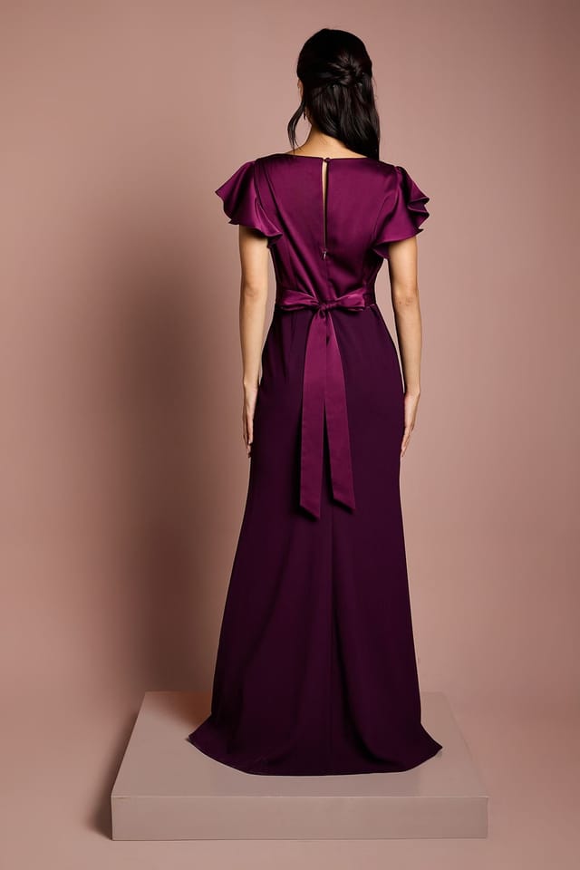 Coast Coast Women's Honoured V Neck Angel Short Sleeve Satin Maxi Bridesmaid Dress in Fig - 3