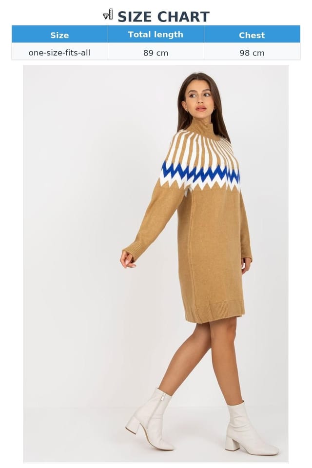 Love Lace Love Lace Women's Geometric Knit Turtleneck Long Sleeve Dress Style 170359 in Brown - 3