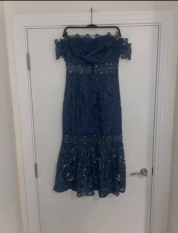 ASOS Asos Blue Bardot Crochet Lace Fishtail Midi Dress Size 10 Occasion Smart Stylish wedding guest - 1