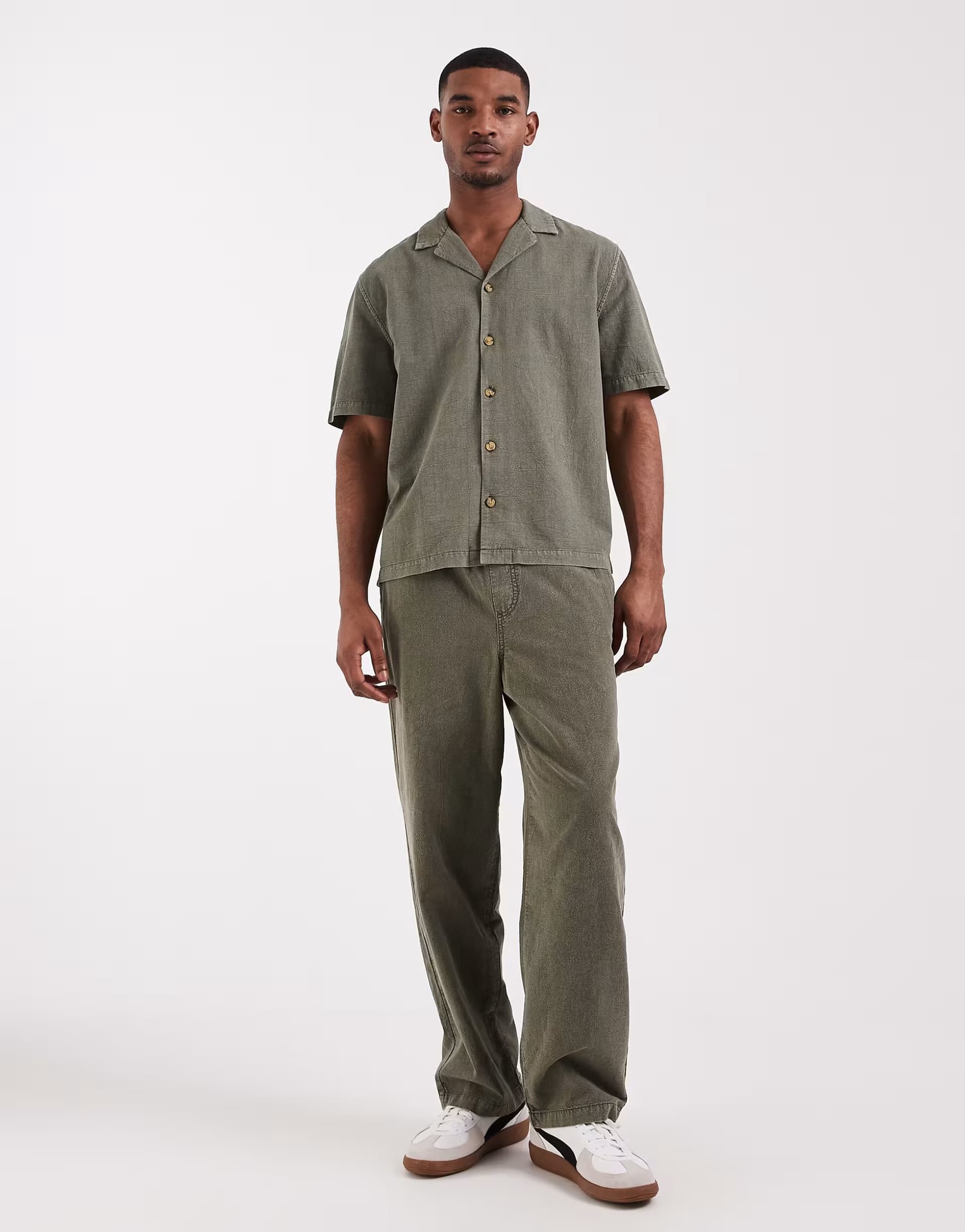 ASOS ASOS DESIGN co-ord loose straight fit textured trousers in khaki