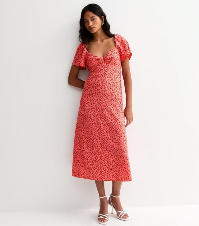 New Look Women's Dark Pink Ditsy Tea Midi Dress New Look - 3