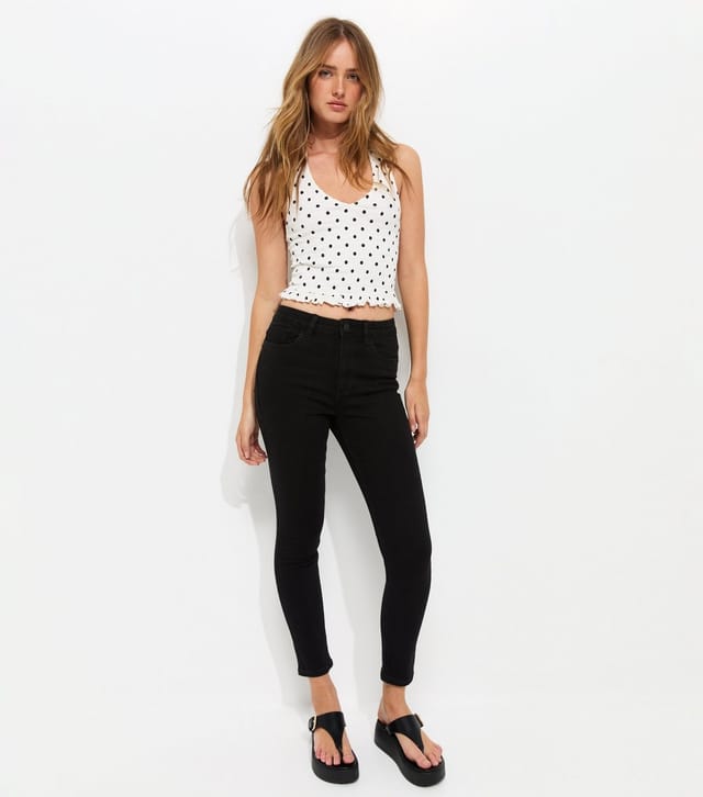 New Look Women's White Cotton Rich Polka Dot Shirred Halter Neck Top New Look - 3