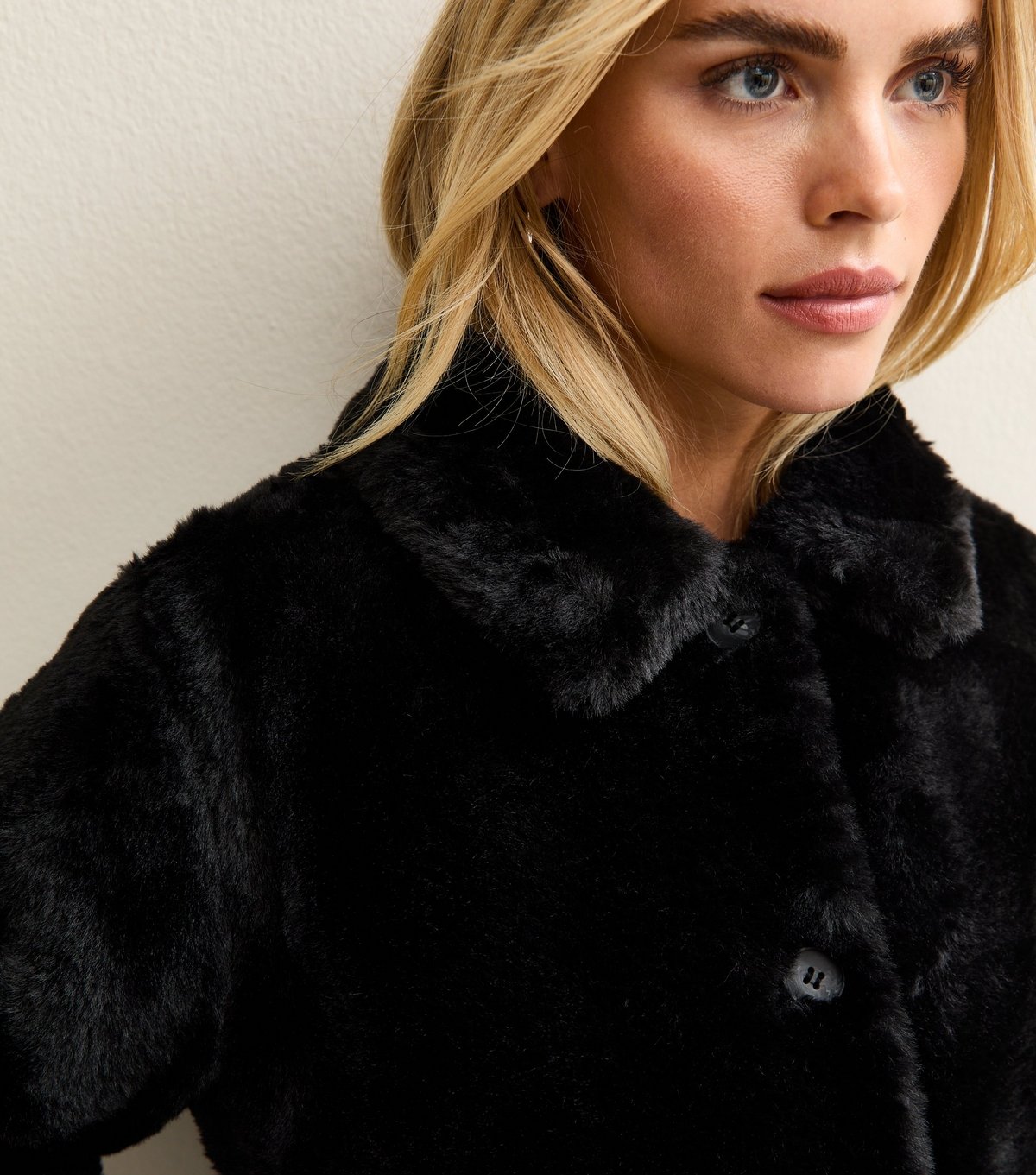 New Look Women's Petite Black Faux Fur Collared Jacket New Look - 3