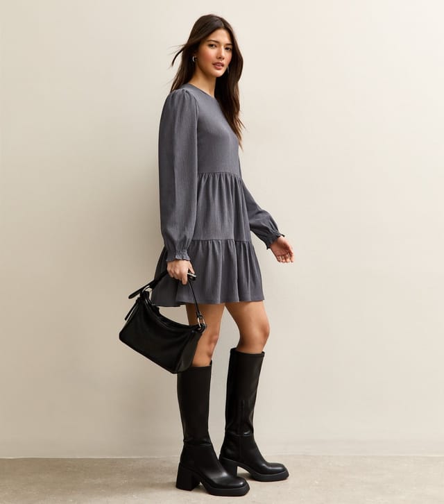 New Look Women's Dark Grey Crinkled Tiered Mini Dress New Look - 3