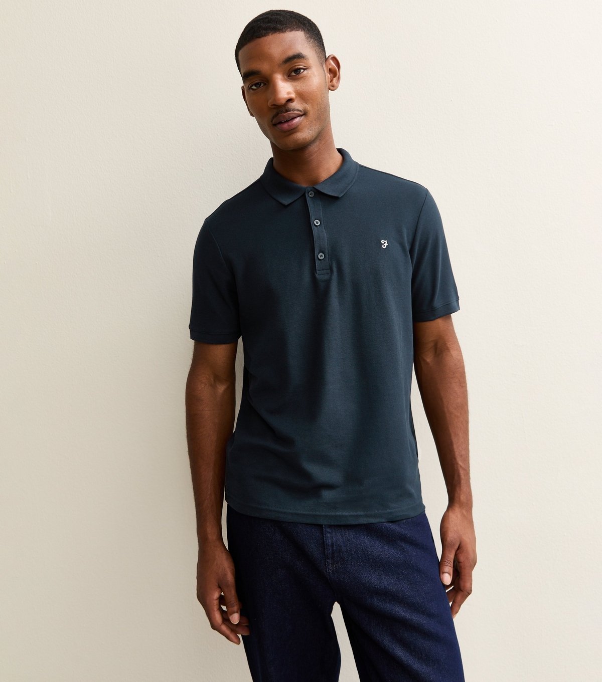 Farah Men's Navy Logo Embroidered Short Sleeve Polo Top Farah New Look - 2