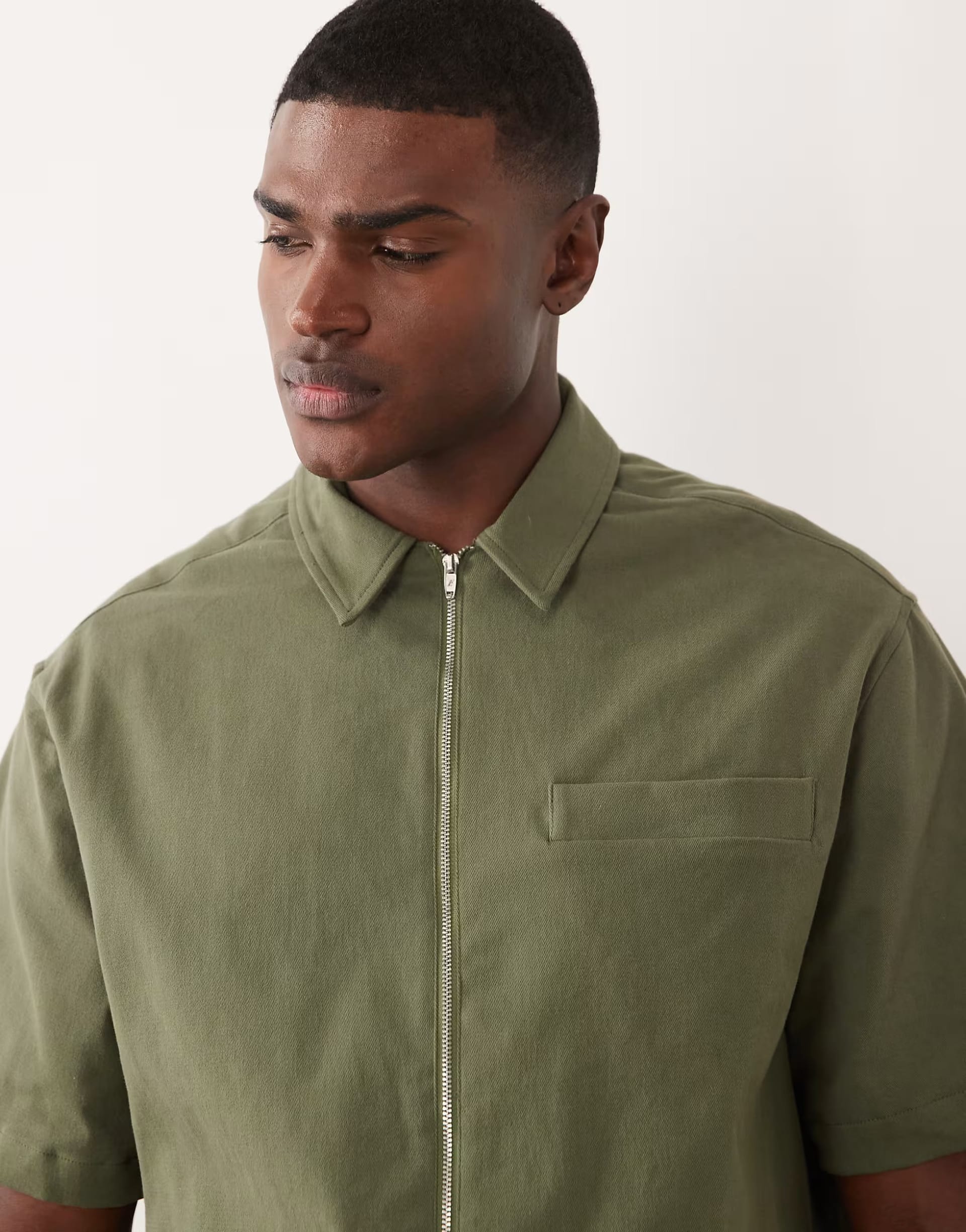 ASOS DESIGN Khaki Oversized Zip-Through Shirt