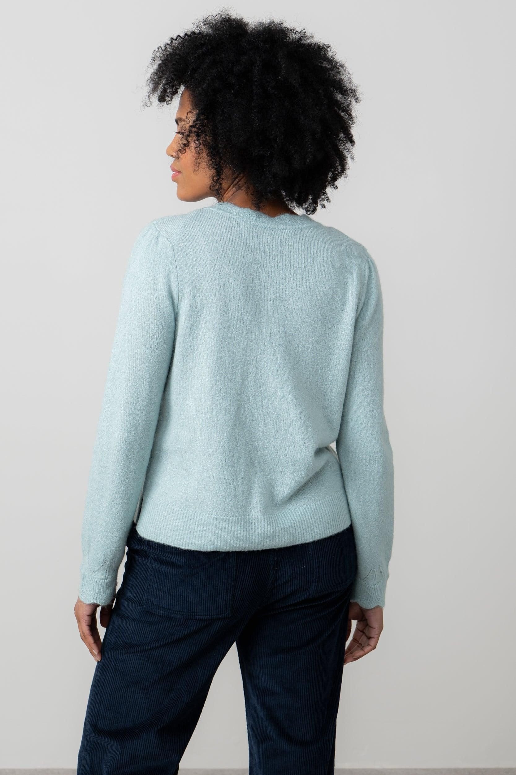 Lily & Me Lily & Me Women's Layla Scalloped Neck Blended yarn Pointelle Knit Cardigan in Duck Egg Blue - 4