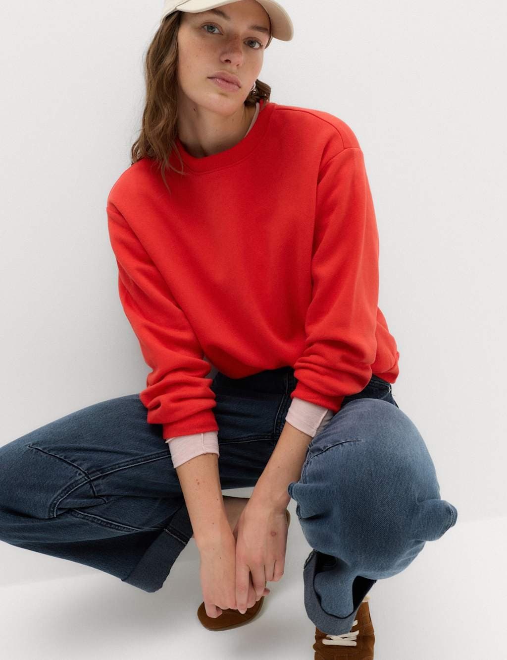 Marks & Spencer M&S Cotton Rich Crew Neck Sweatshirt Scarlet