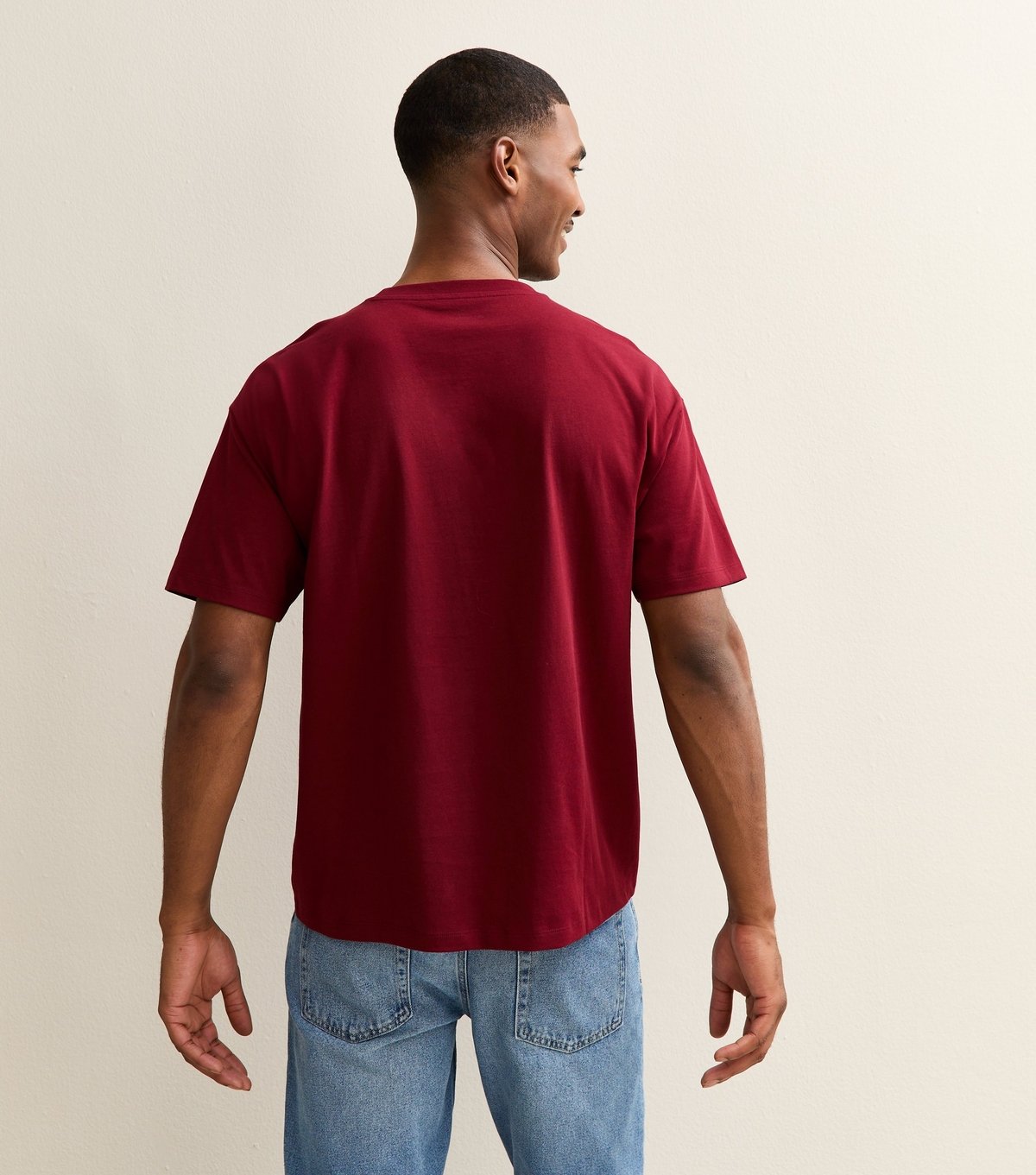 New Look Men's Dark Burgundy Oversized Short Sleeve T-Shirt New Look - 4