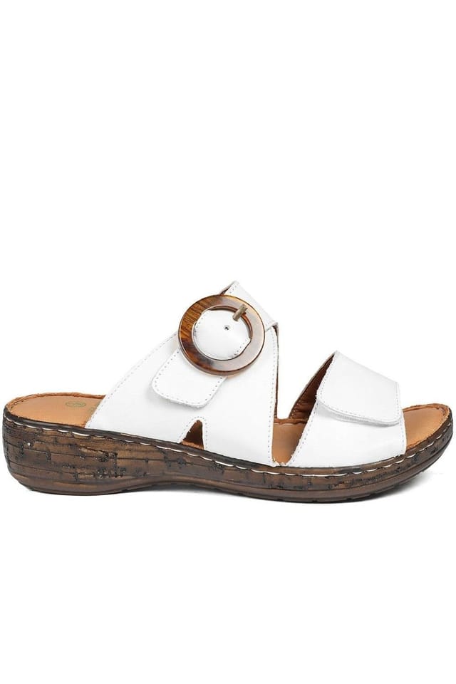 Pavers Pavers Women's Wide Fit Leather Adjustable Fasten Sandals in White - 2