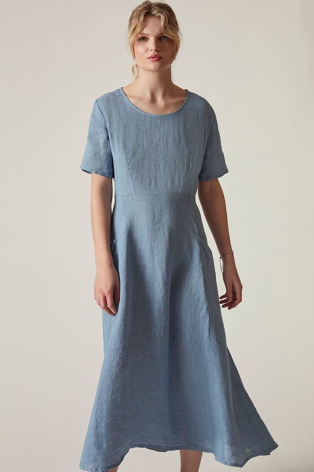 James Lakeland James Lakeland Women's Denim Blue Linen Midi Dress in Light Blue - 3