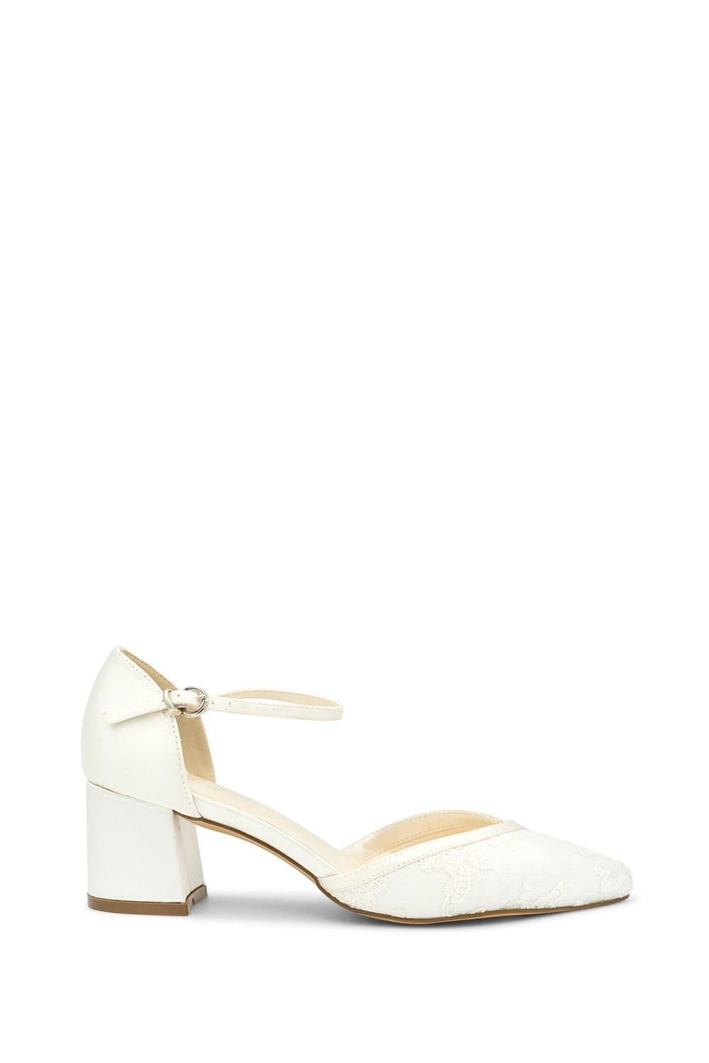 Paradox London Paradox London Women's Satin & Lace 'Charla' Mid Block Heel Court Shoes in Ivory