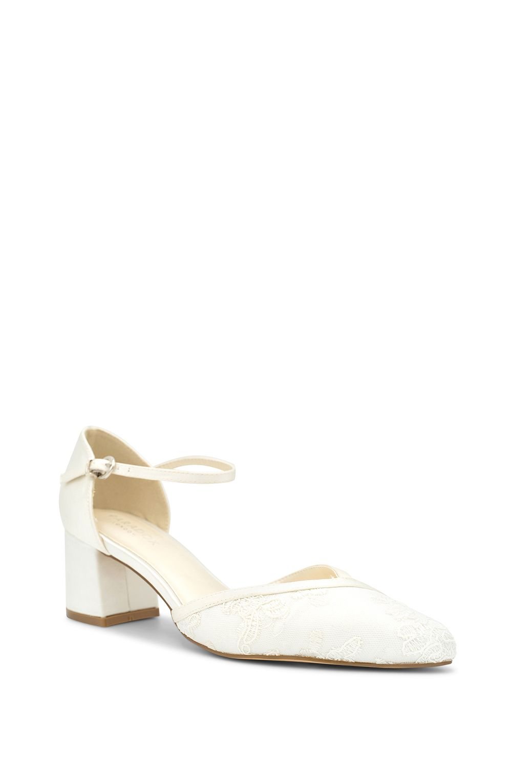 Paradox London Paradox London Women's Satin & Lace 'Charla' Mid Block Heel Court Shoes in Ivory - 2