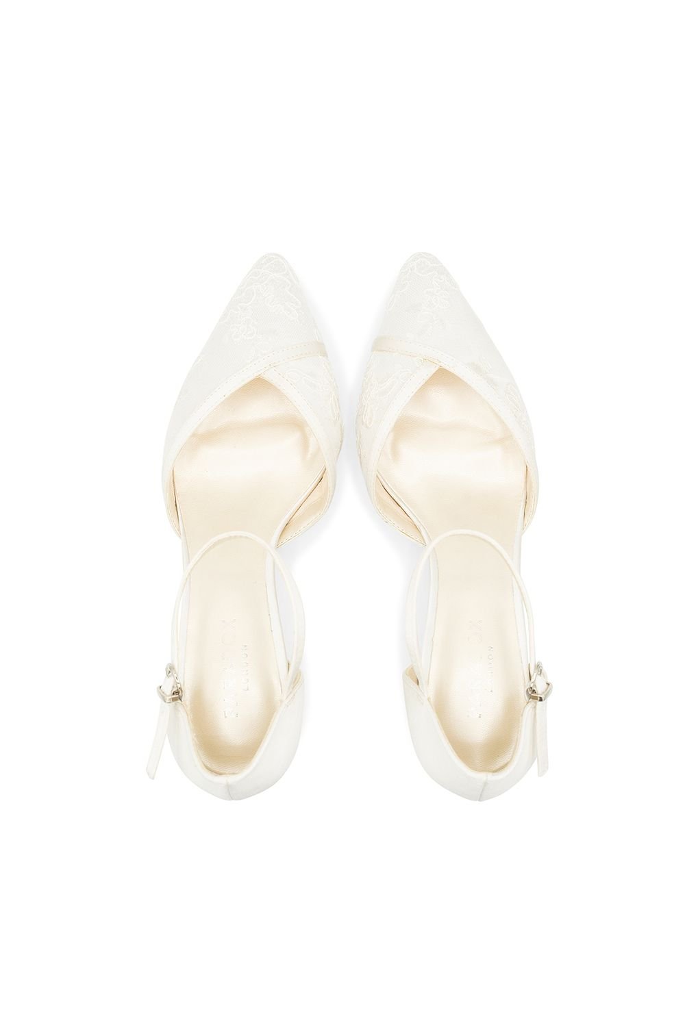 Paradox London Paradox London Women's Satin & Lace 'Charla' Mid Block Heel Court Shoes in Ivory - 3