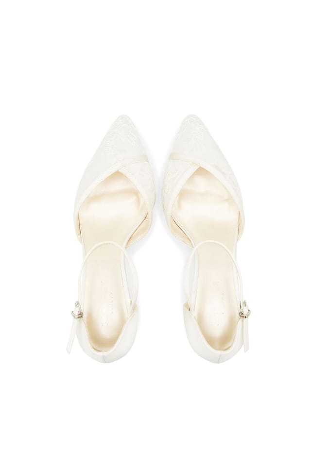 Paradox London Paradox London Women's Satin & Lace 'Charla' Mid Block Heel Court Shoes in Ivory - 3