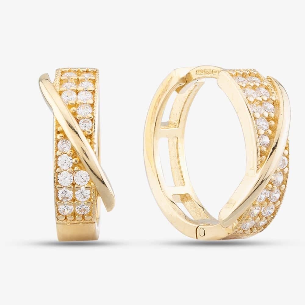 T.H.Baker T.H.Baker Women's 9ct Yellow Gold Cubic Zirconia Crossover Hoop Earrings E1627Y