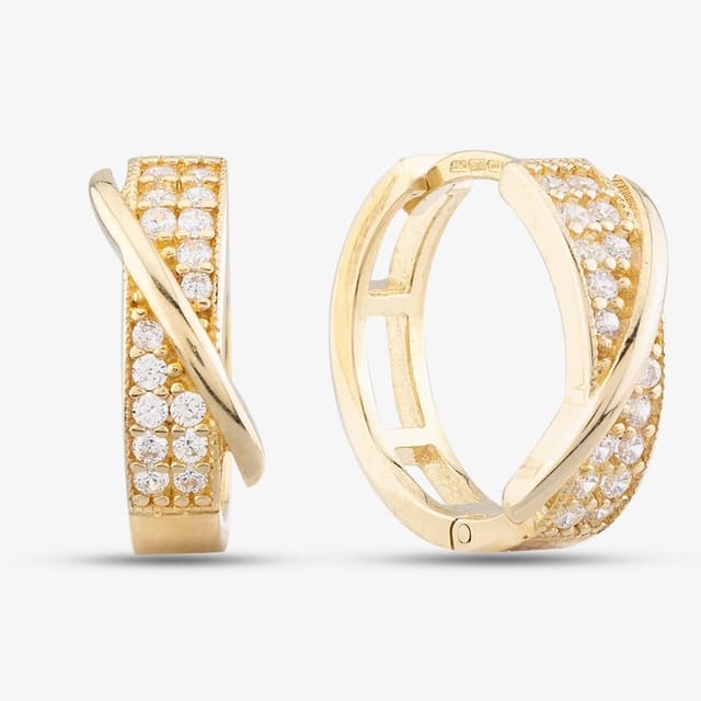 T.H.Baker T.H.Baker Women's 9ct Yellow Gold Cubic Zirconia Crossover Hoop Earrings E1627Y - 2