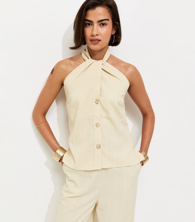 New Look Women's Stone Button Detail Halter Neck Waistcoat Top New Look - 2