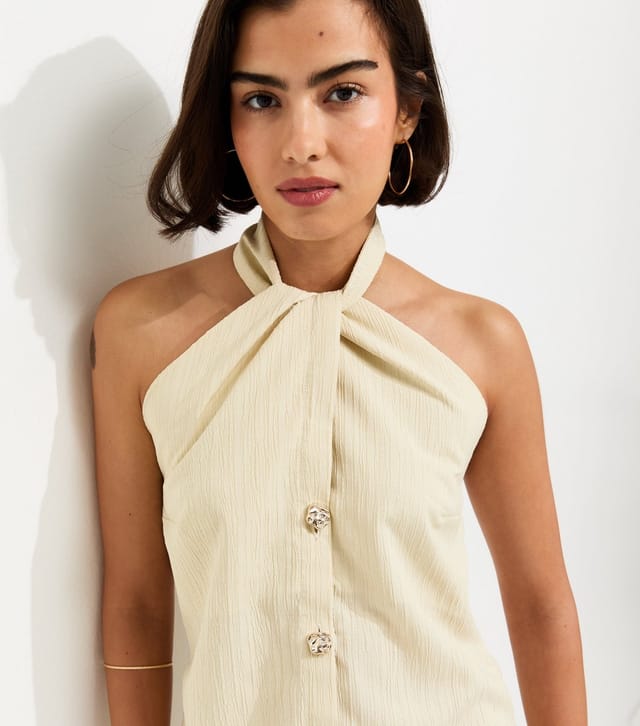 New Look Women's Stone Button Detail Halter Neck Waistcoat Top New Look - 3